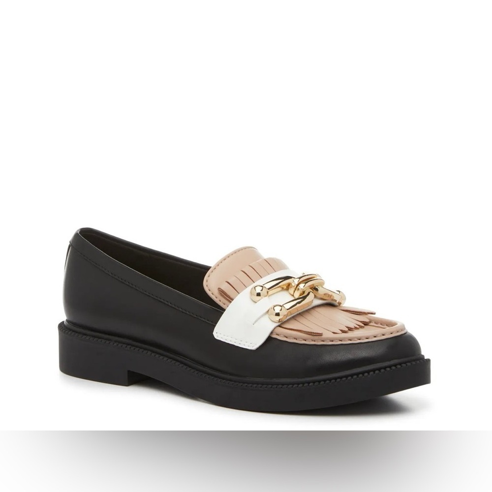 Marc Fisher Black, Cream, and Tan Loafers with Gold Detail - Picture 2 of 7